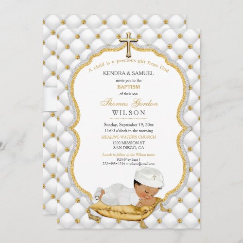 Ethnic Baby Boy Baptism Christening Gold Cross Invitation