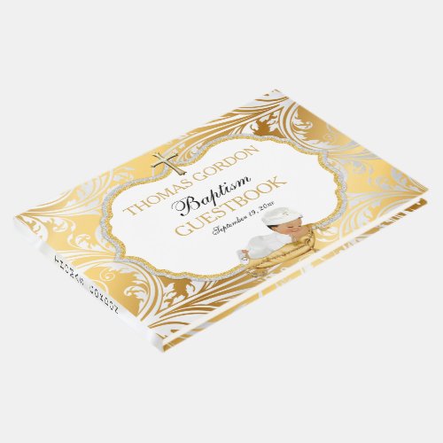 Ethnic Baby Boy Baptism Gold Cross Guest Book