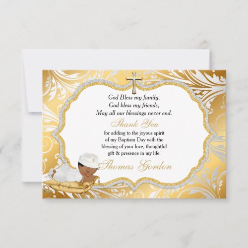 Ethnic Baby Boy Baptism Gold Cross Thank You