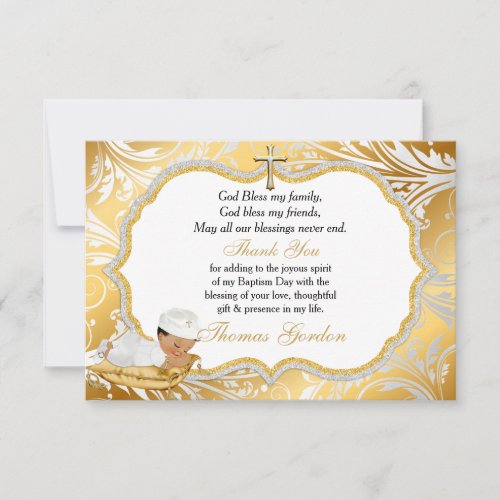 Ethnic Baby Boy Baptism Gold Cross Thank You