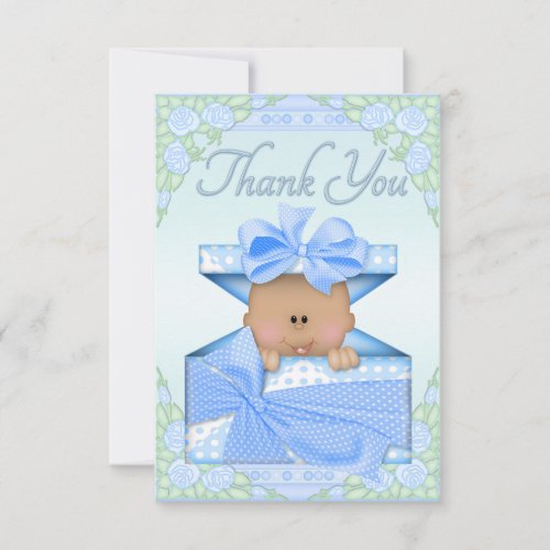 Ethnic Baby Boy in Gift Box and Roses Thank You
