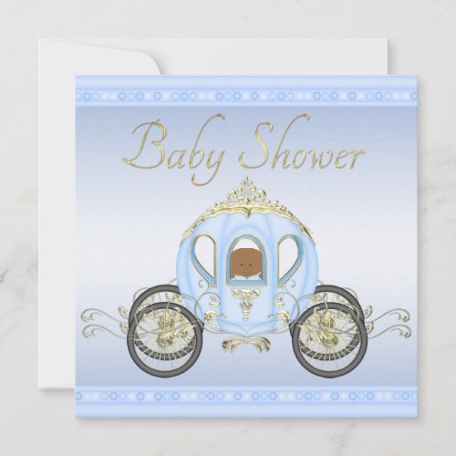 Ethnic Baby Boy in Prince Coach Blue Baby Shower Invitation
