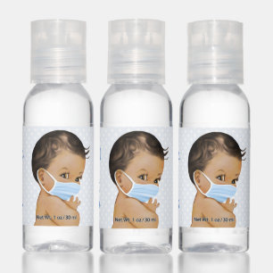 Ethnic Baby Boy Wearing Mask Baby Shower Hand Sanitizer