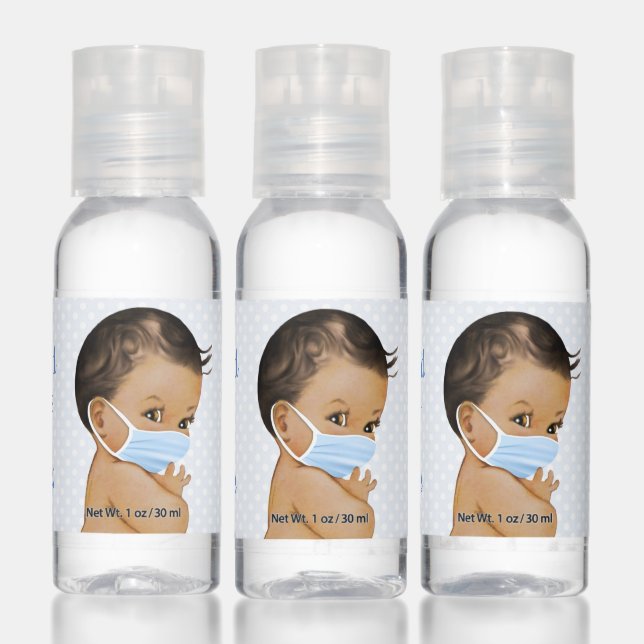Ethnic Baby Boy Wearing Mask Baby Shower Hand Sanitizer (Set)