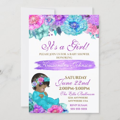 ethnic Baby elegant Purple teal Gold baby shower Invitation