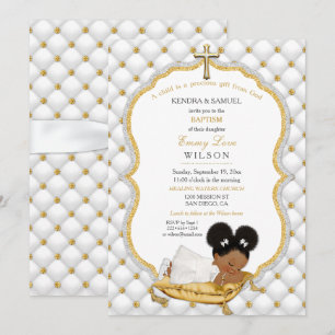 Ethnic Baby Girl Baptism Christening Gold Cross Invitation