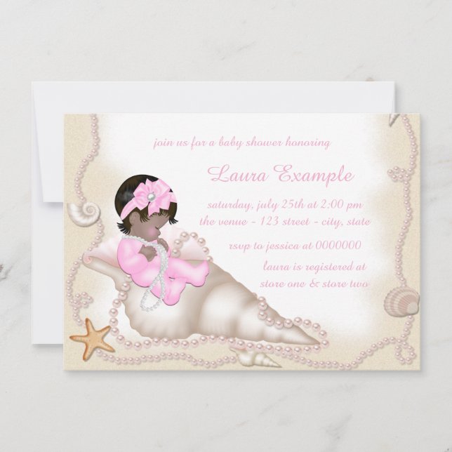 Ethnic Baby Girl Beach Baby Shower Invitation (Front)