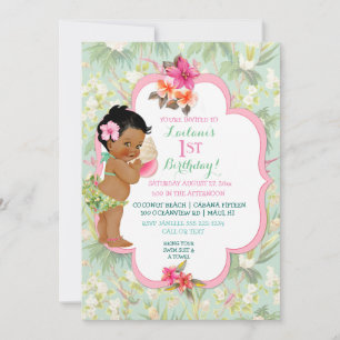 Ethnic Baby Girl Bikini Tropical Luau Hawaiian Invitation
