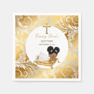 Ethnic Baby Girl Christening Baptism Gold Silver Napkins