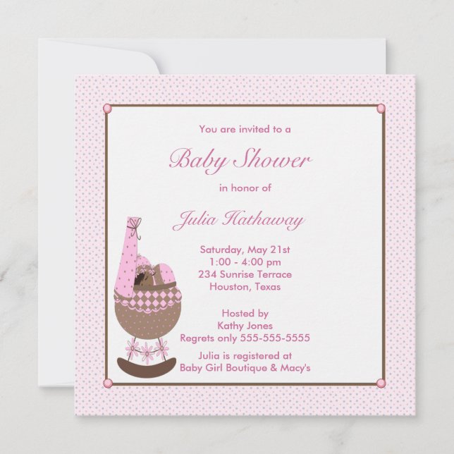 Ethnic Baby Girl Cradle Pink Shower Invitation (Front)