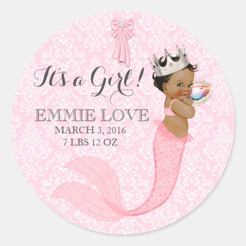 Ethnic Baby Girl Mermaid Princess Crown Classic Round Sticker