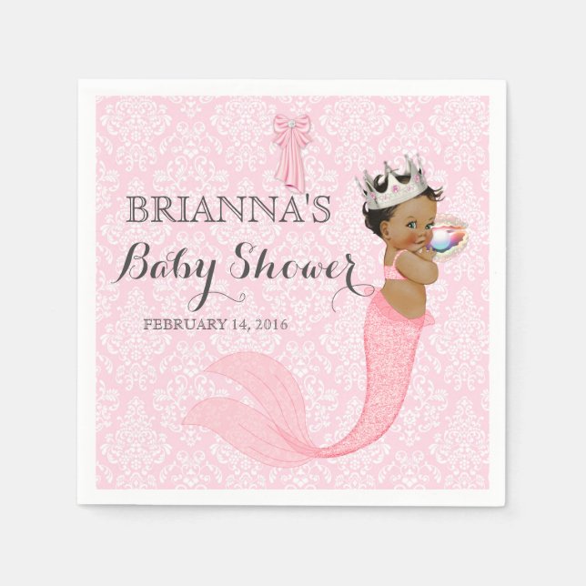 Ethnic Baby Girl Mermaid Princess Crown Damask Napkins (Front)