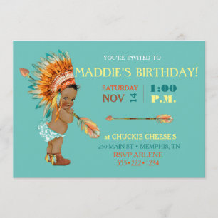 Ethnic Baby Girl Native Tribal Headdress Moccasins Invitation