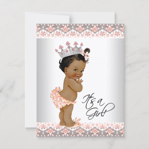 Ethnic Baby Girl Peach and Gray Baby Shower Invitation