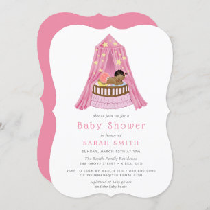 Ethnic Baby Girl Pink Crib Bassinet Baby Shower Invitation
