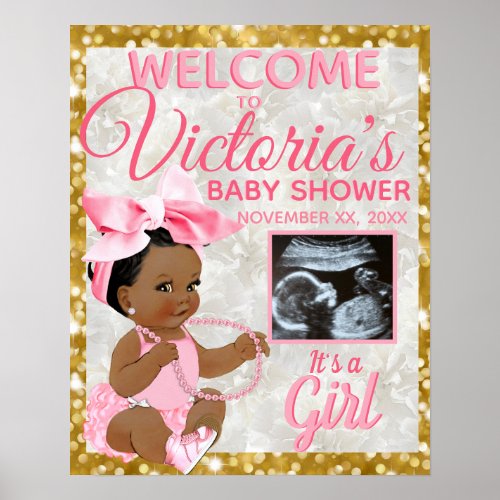 Ethnic Baby Girl Pink Photo Baby Shower Welcome Poster