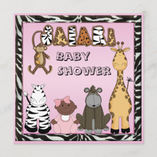 Ethnic Baby Girl & Safari Animals Baby Shower Invitation