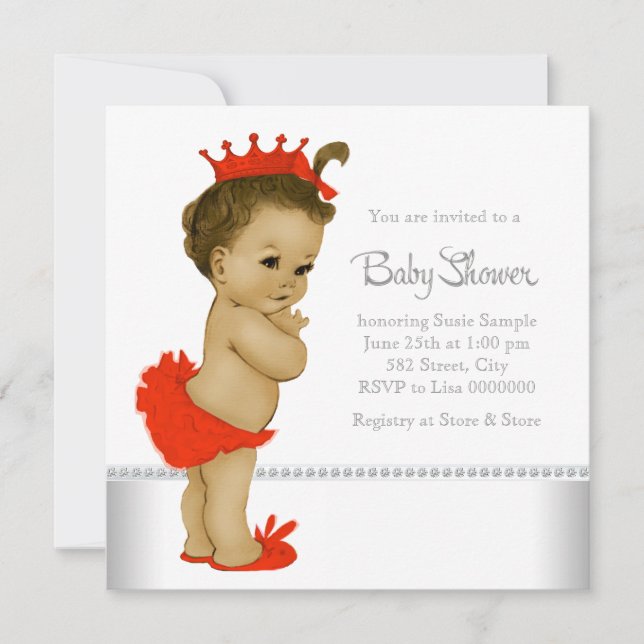 Ethnic Baby Girl Shower Red Invitation (Front)