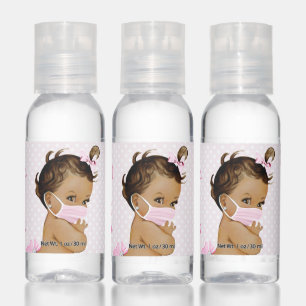 Ethnic Baby Girl Wearing Mask Baby Shower Hand Sanitizer