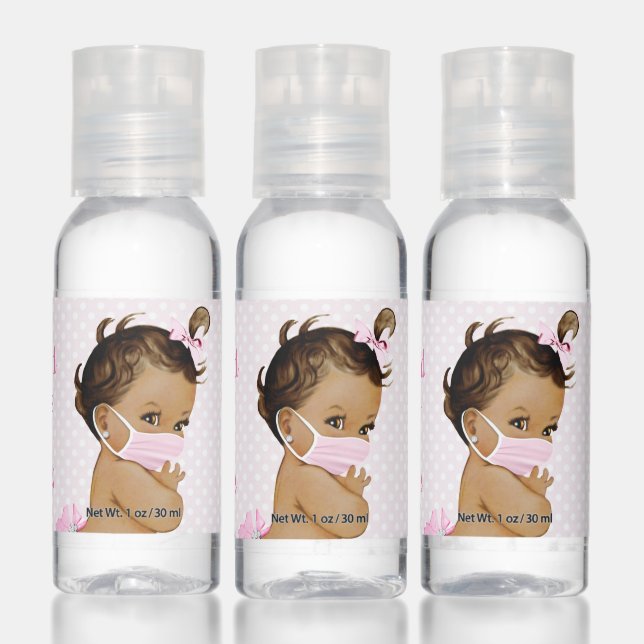 Ethnic Baby Girl Wearing Mask Baby Shower Hand Sanitizer (Set)