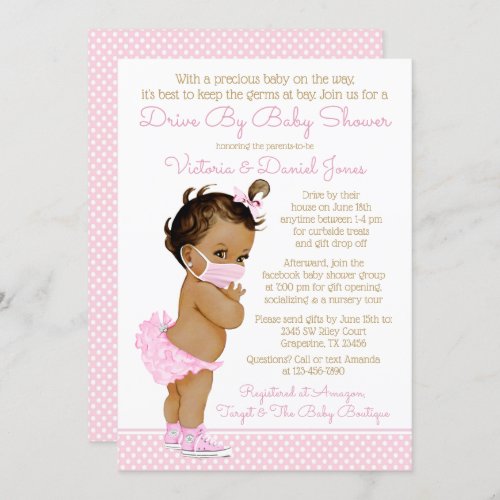 Ethnic Baby Girl With Mask Drive By Baby Shower Invitation