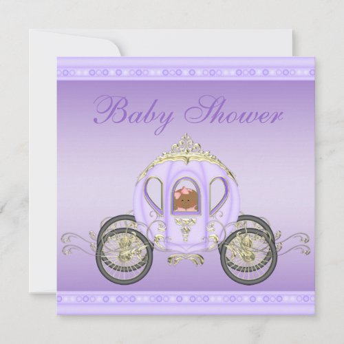 Ethnic Baby in Princess Coach Purple Baby Shower Invitation