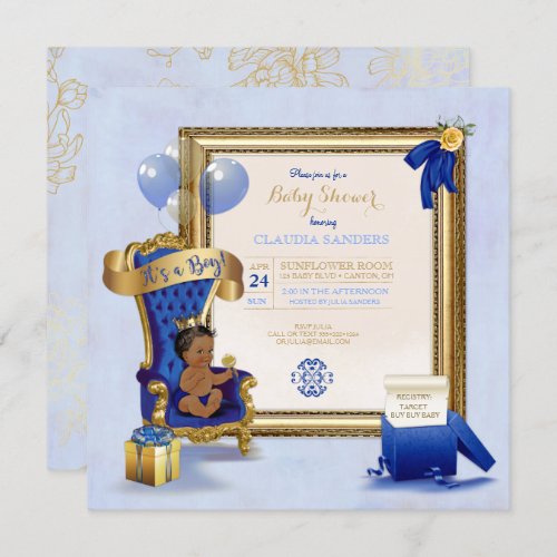 Ethnic Baby Little Prince Crown Gold Royal Blue Invitation