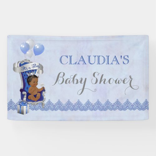 Ethnic Baby Little Prince Silver Crown Royal Blue Banner