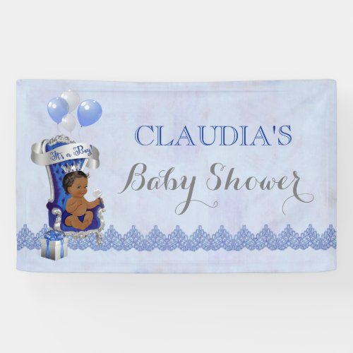 Ethnic Baby Little Prince Silver Crown Royal Blue Banner