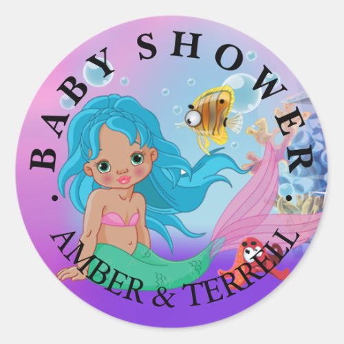 Ethnic Baby Mermaid Underwater Fantasy Baby Shower Classic Round Sticker