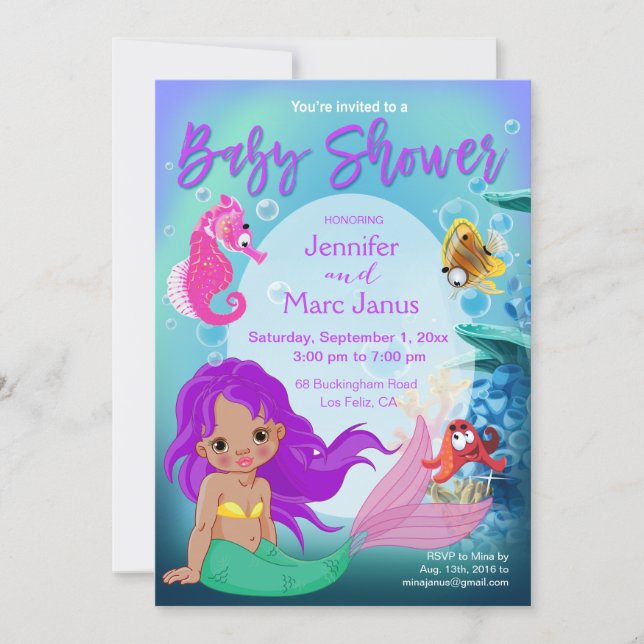 Ethnic Baby Mermaid Underwater Fantasy Baby Shower Invitation (Front)