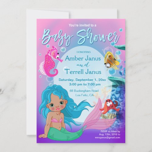 Ethnic Baby Mermaid Underwater Fantasy Baby Shower Invitation