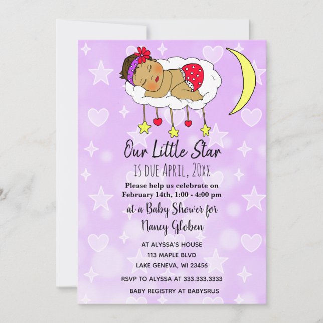Ethnic Baby on Cloud and Moon Girl's Baby Shower Invitation (Front)