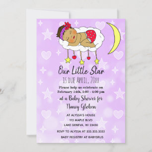 Ethnic Baby on Cloud and Moon Girl's Baby Shower Invitation