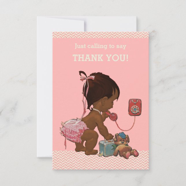 Ethnic Baby On Phone Baby Shower Thank You (Front)