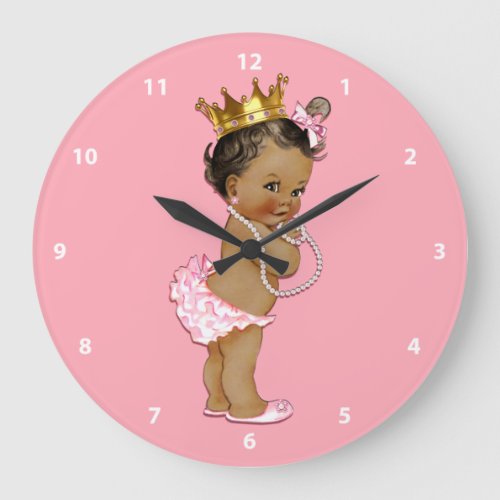 Ethnic Baby Princess and Pearls Pink Large Clock
