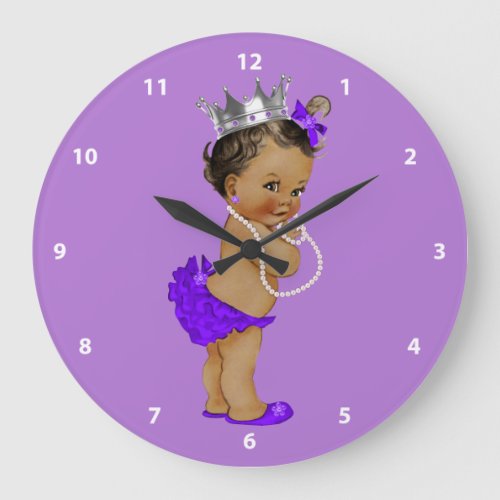Ethnic Baby Princess and Pearls Purple Large Clock