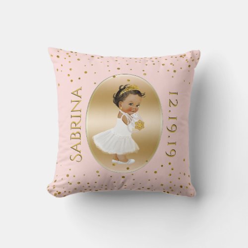 Ethnic Baby Princess Ballerina Nursery Pink Gold Throw Pillow