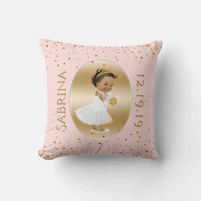 Ethnic Baby Princess Ballerina Nursery Pink Gold Throw Pillow (Front)