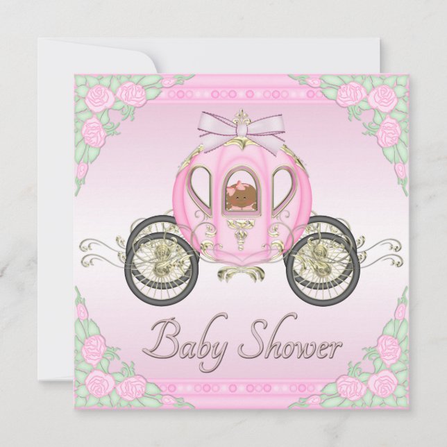 Ethnic Baby Princess Coach Pink Roses Baby Shower Invitation (Front)