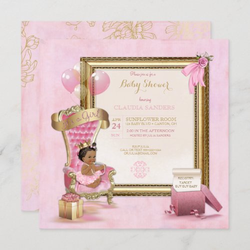 Ethnic Baby Princess Crown Gold Pink Royal Invitation