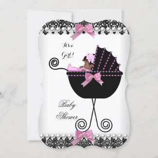 Ethnic Baby Shower Baby Girl Pink Black White Lace Invitation