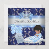 Ethnic Baby Shower Boy Blue Little Prince Crown Invitation (Front)