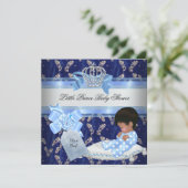 Ethnic Baby Shower Boy Blue Little Prince Crown Invitation (Standing Front)