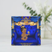 Ethnic Baby Shower Boy Prince Royal Blue Gold Invitation (Standing Front)