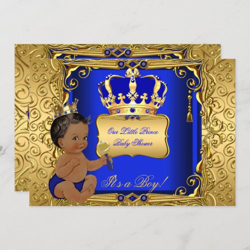 Ethnic Baby Shower Boy Royal Blue Gold Invitation