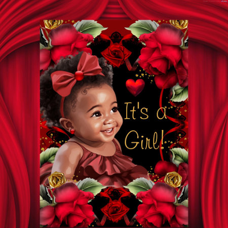 Ethnic Baby Shower Girl Red Rose Invitation