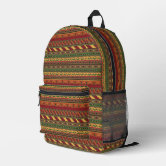 Rich Rust Earthy Brown Boho Mud Cloth Style Printed Backpack 