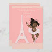 Ethnic Ballerina Eiffel Tower Chevron 1st Birthday Invitation (Front/Back)