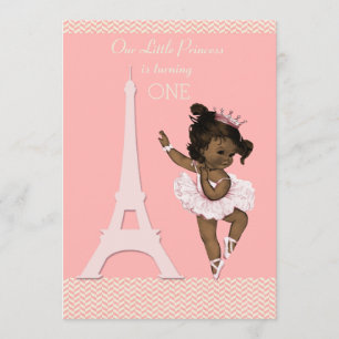 Ethnic Ballerina Eiffel Tower Chevron 1st Birthday Invitation